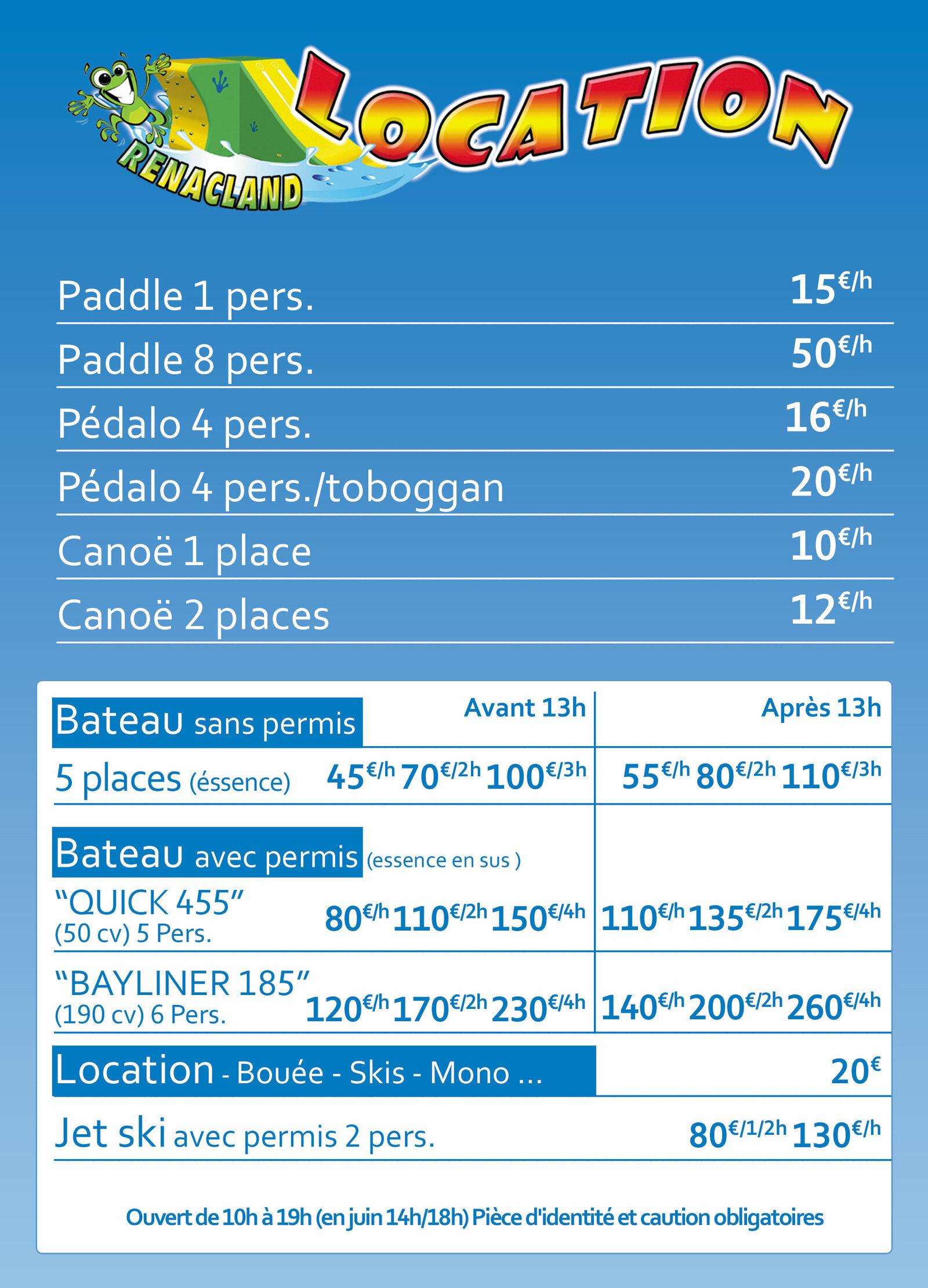 tarifs location renacland